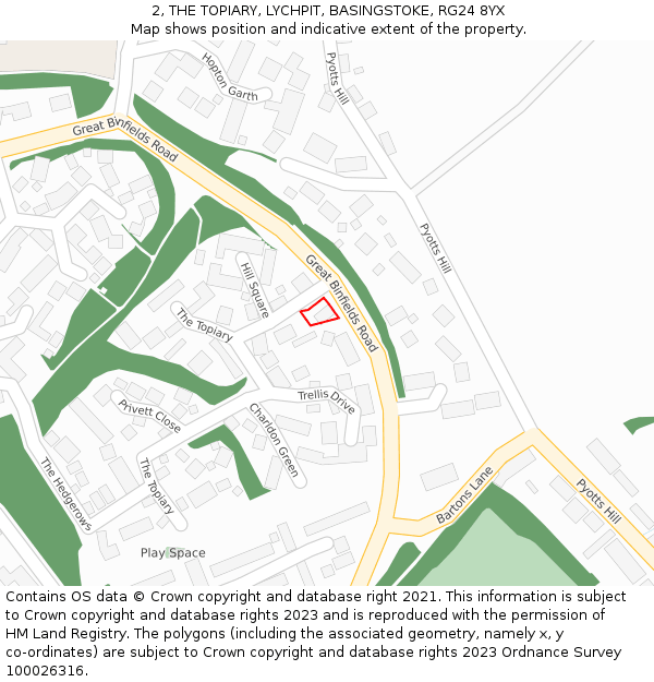 2, THE TOPIARY, LYCHPIT, BASINGSTOKE, RG24 8YX: Location map and indicative extent of plot