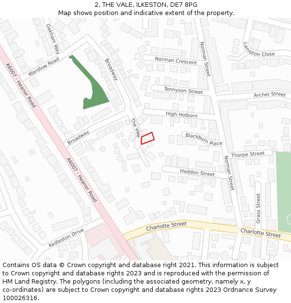 2, THE VALE, ILKESTON, DE7 8PG: Location map and indicative extent of plot