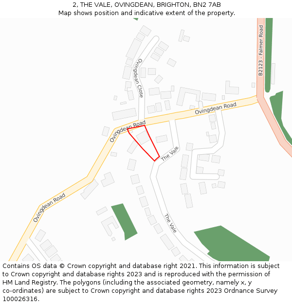 2, THE VALE, OVINGDEAN, BRIGHTON, BN2 7AB: Location map and indicative extent of plot