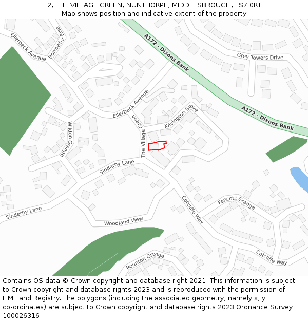 2, THE VILLAGE GREEN, NUNTHORPE, MIDDLESBROUGH, TS7 0RT: Location map and indicative extent of plot