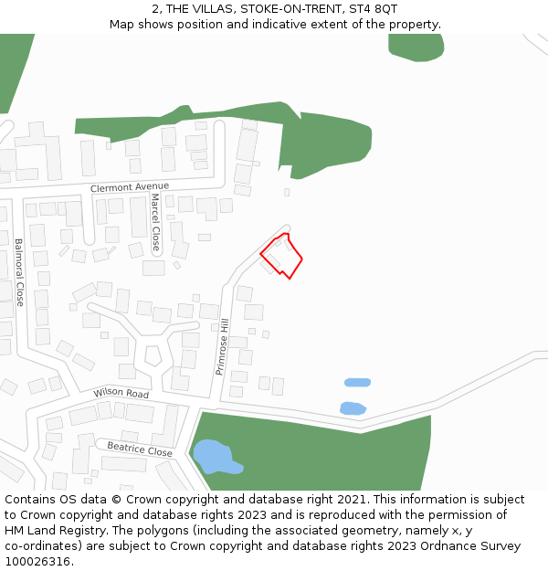 2, THE VILLAS, STOKE-ON-TRENT, ST4 8QT: Location map and indicative extent of plot