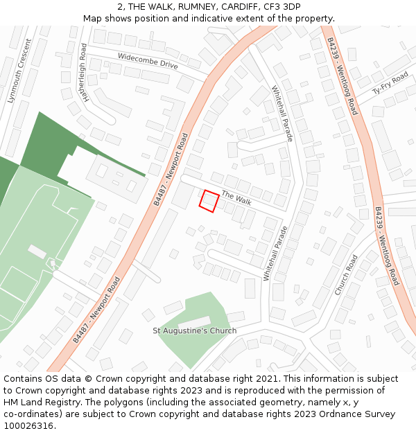 2, THE WALK, RUMNEY, CARDIFF, CF3 3DP: Location map and indicative extent of plot