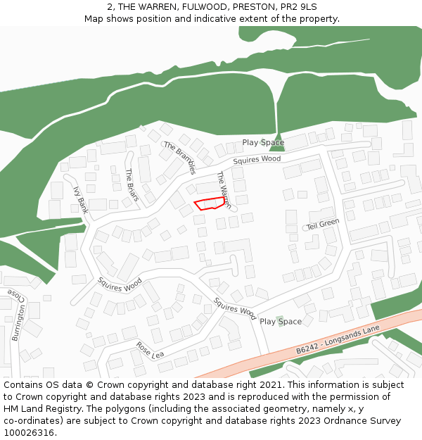 2, THE WARREN, FULWOOD, PRESTON, PR2 9LS: Location map and indicative extent of plot