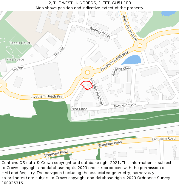 2, THE WEST HUNDREDS, FLEET, GU51 1ER: Location map and indicative extent of plot