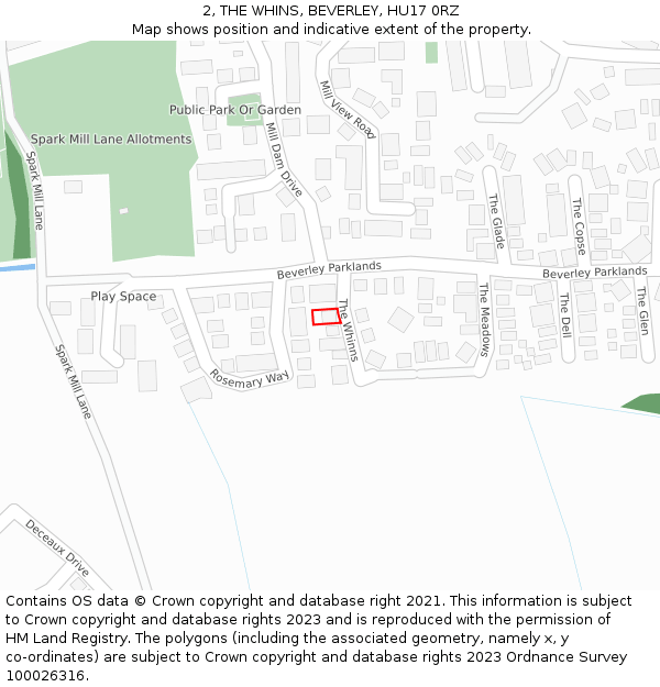 2, THE WHINS, BEVERLEY, HU17 0RZ: Location map and indicative extent of plot