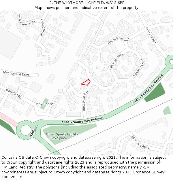 2, THE WHYTMORE, LICHFIELD, WS13 6RP: Location map and indicative extent of plot
