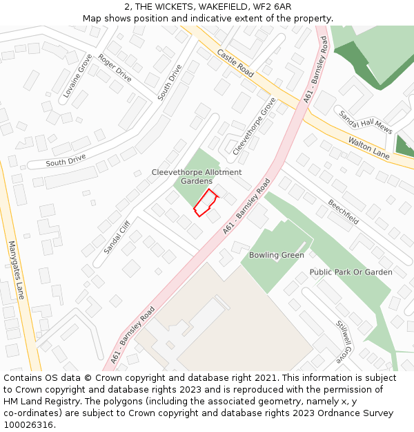 2, THE WICKETS, WAKEFIELD, WF2 6AR: Location map and indicative extent of plot