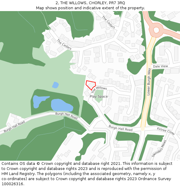 2, THE WILLOWS, CHORLEY, PR7 3RQ: Location map and indicative extent of plot