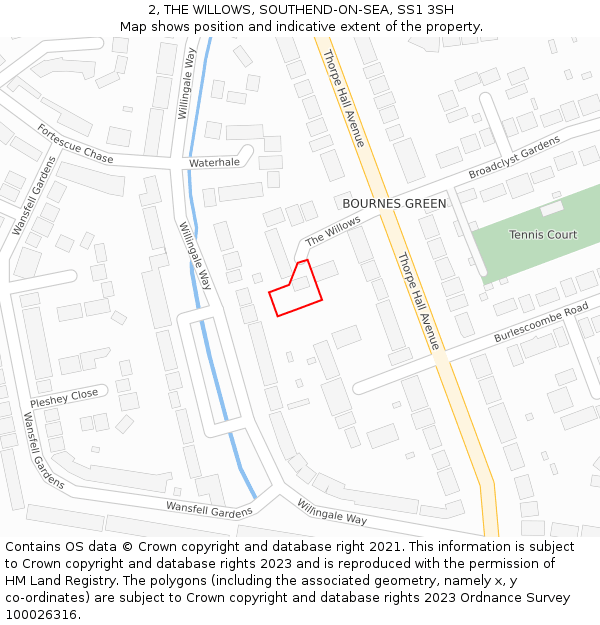 2, THE WILLOWS, SOUTHEND-ON-SEA, SS1 3SH: Location map and indicative extent of plot