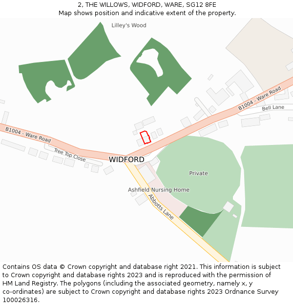 2, THE WILLOWS, WIDFORD, WARE, SG12 8FE: Location map and indicative extent of plot