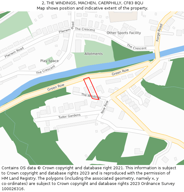 2, THE WINDINGS, MACHEN, CAERPHILLY, CF83 8QU: Location map and indicative extent of plot