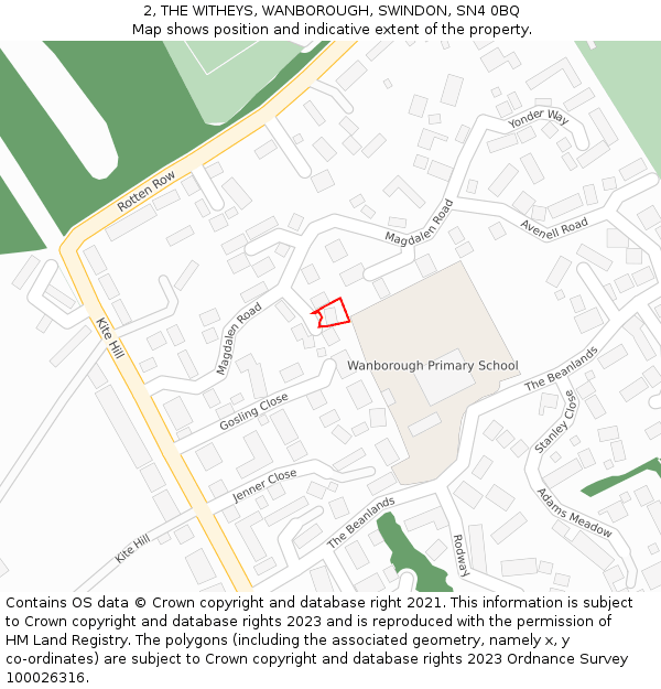 2, THE WITHEYS, WANBOROUGH, SWINDON, SN4 0BQ: Location map and indicative extent of plot