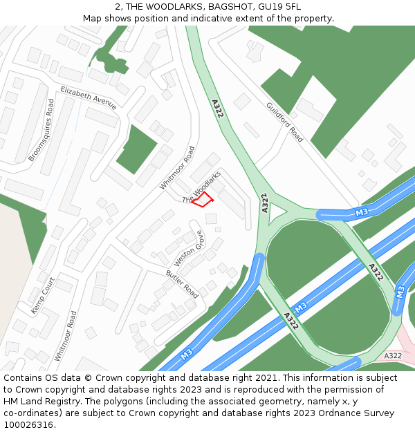 2, THE WOODLARKS, BAGSHOT, GU19 5FL: Location map and indicative extent of plot