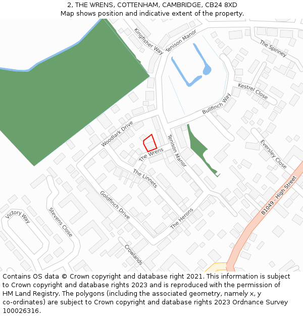2, THE WRENS, COTTENHAM, CAMBRIDGE, CB24 8XD: Location map and indicative extent of plot