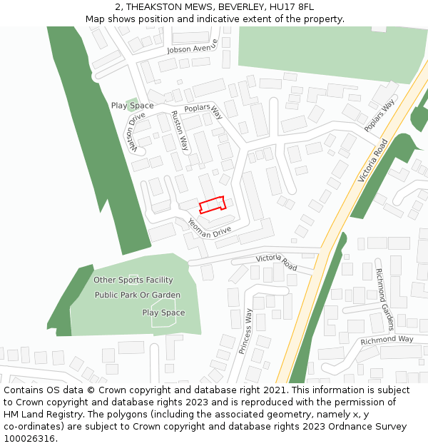 2, THEAKSTON MEWS, BEVERLEY, HU17 8FL: Location map and indicative extent of plot