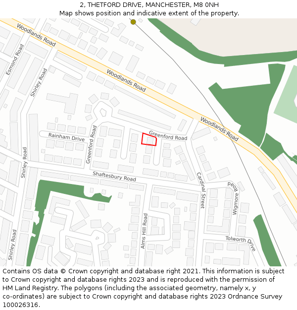 2, THETFORD DRIVE, MANCHESTER, M8 0NH: Location map and indicative extent of plot