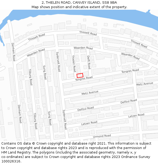 2, THIELEN ROAD, CANVEY ISLAND, SS8 9BA: Location map and indicative extent of plot