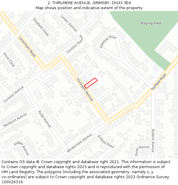 2, THIRLMERE AVENUE, GRIMSBY, DN33 3EA: Location map and indicative extent of plot