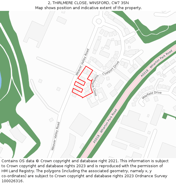 2, THIRLMERE CLOSE, WINSFORD, CW7 3SN: Location map and indicative extent of plot