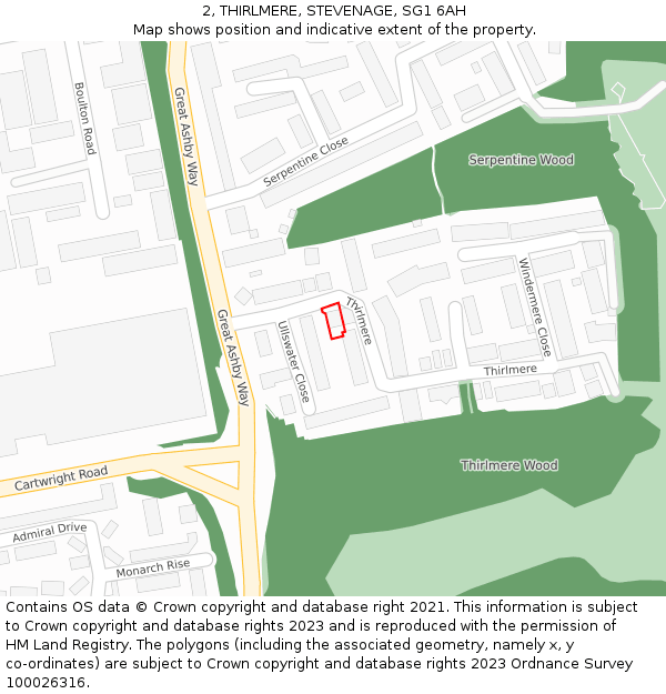 2, THIRLMERE, STEVENAGE, SG1 6AH: Location map and indicative extent of plot