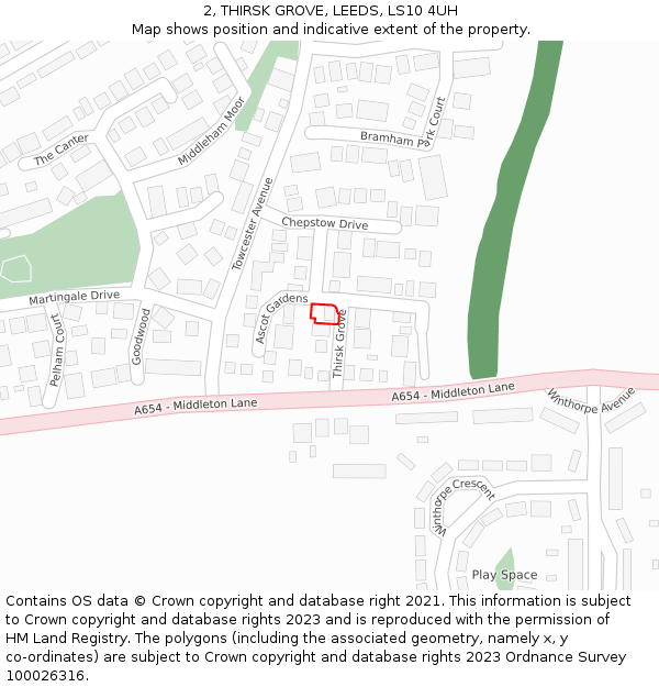 2, THIRSK GROVE, LEEDS, LS10 4UH: Location map and indicative extent of plot