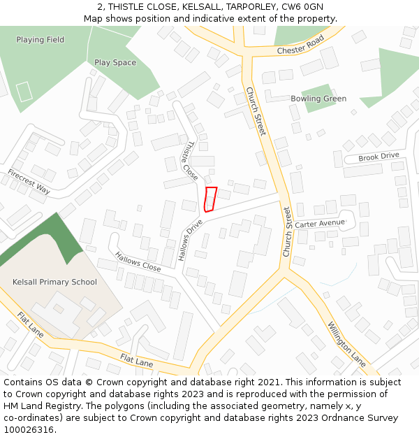 2, THISTLE CLOSE, KELSALL, TARPORLEY, CW6 0GN: Location map and indicative extent of plot