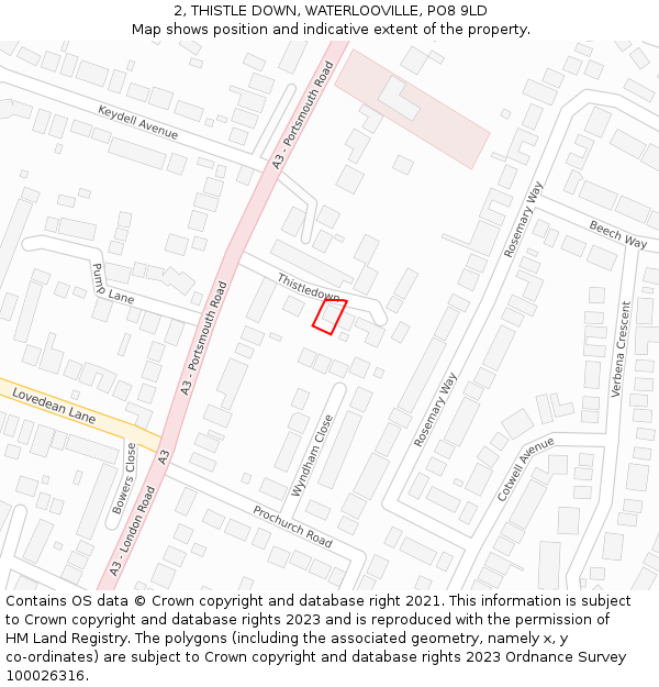 2, THISTLE DOWN, WATERLOOVILLE, PO8 9LD: Location map and indicative extent of plot