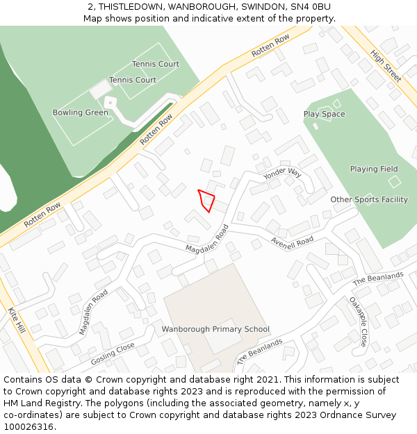 2, THISTLEDOWN, WANBOROUGH, SWINDON, SN4 0BU: Location map and indicative extent of plot