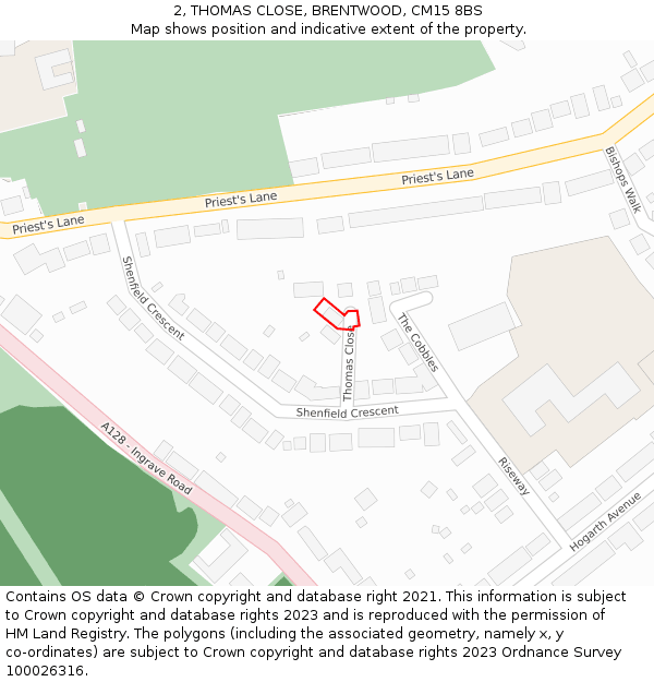 2, THOMAS CLOSE, BRENTWOOD, CM15 8BS: Location map and indicative extent of plot