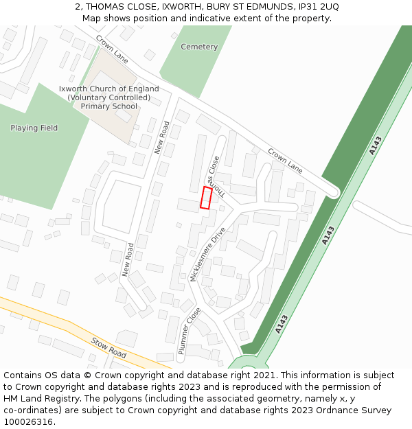 2, THOMAS CLOSE, IXWORTH, BURY ST EDMUNDS, IP31 2UQ: Location map and indicative extent of plot