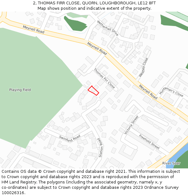 2, THOMAS FIRR CLOSE, QUORN, LOUGHBOROUGH, LE12 8FT: Location map and indicative extent of plot