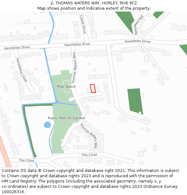 2, THOMAS WATERS WAY, HORLEY, RH6 9FZ: Location map and indicative extent of plot