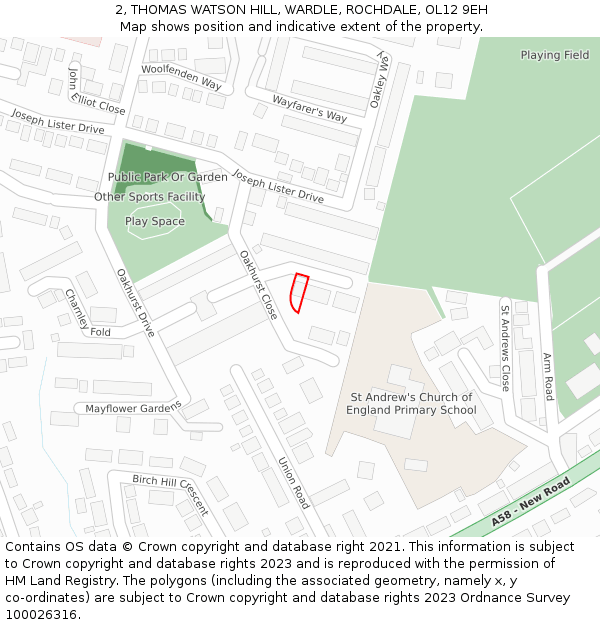 2, THOMAS WATSON HILL, WARDLE, ROCHDALE, OL12 9EH: Location map and indicative extent of plot