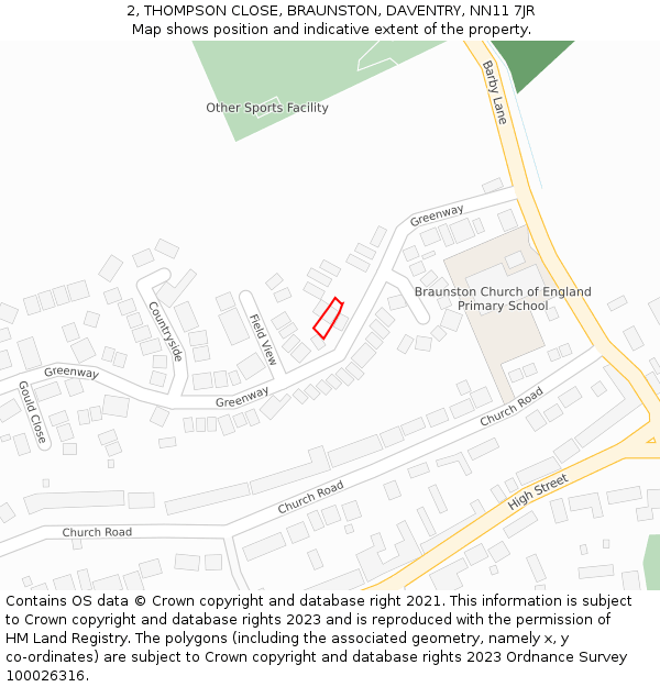 2, THOMPSON CLOSE, BRAUNSTON, DAVENTRY, NN11 7JR: Location map and indicative extent of plot