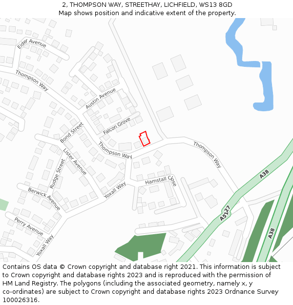 2, THOMPSON WAY, STREETHAY, LICHFIELD, WS13 8GD: Location map and indicative extent of plot