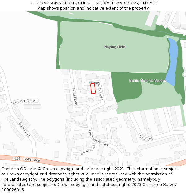 2, THOMPSONS CLOSE, CHESHUNT, WALTHAM CROSS, EN7 5RF: Location map and indicative extent of plot