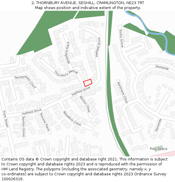 2, THORNBURY AVENUE, SEGHILL, CRAMLINGTON, NE23 7RT: Location map and indicative extent of plot