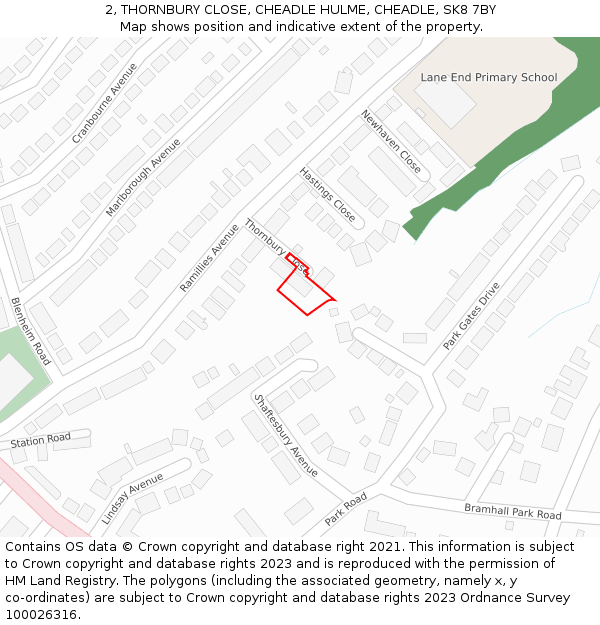 2, THORNBURY CLOSE, CHEADLE HULME, CHEADLE, SK8 7BY: Location map and indicative extent of plot