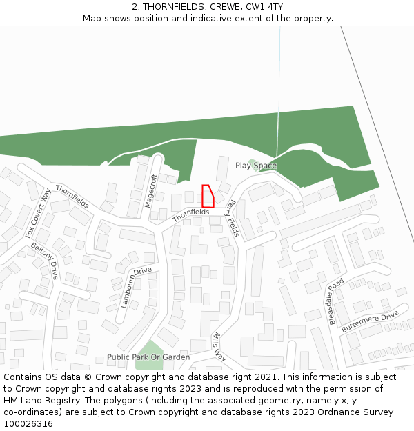 2, THORNFIELDS, CREWE, CW1 4TY: Location map and indicative extent of plot