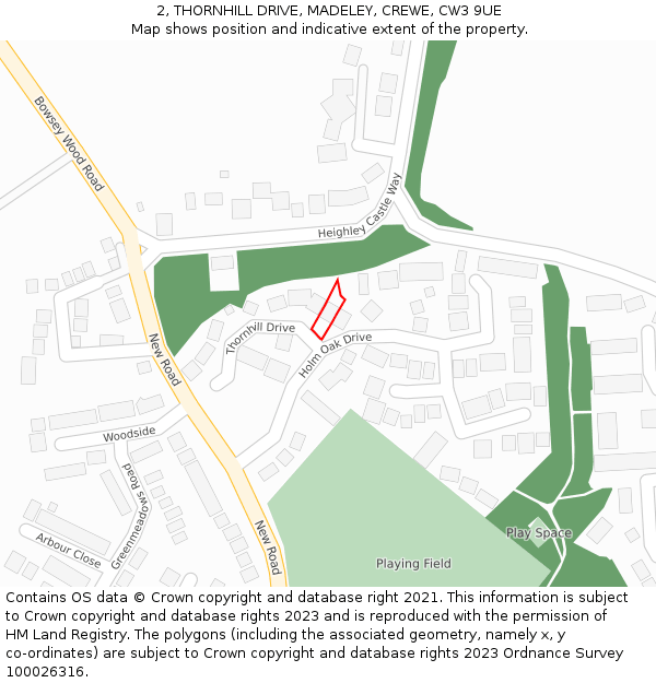 2, THORNHILL DRIVE, MADELEY, CREWE, CW3 9UE: Location map and indicative extent of plot