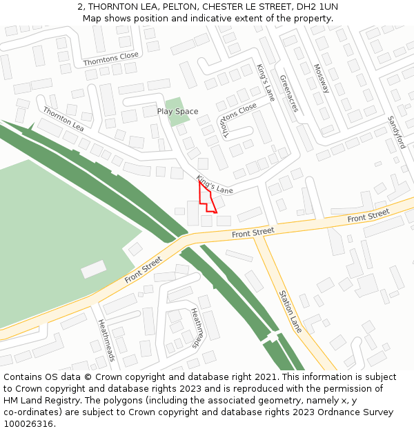 2, THORNTON LEA, PELTON, CHESTER LE STREET, DH2 1UN: Location map and indicative extent of plot