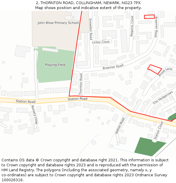 2, THORNTON ROAD, COLLINGHAM, NEWARK, NG23 7PX: Location map and indicative extent of plot