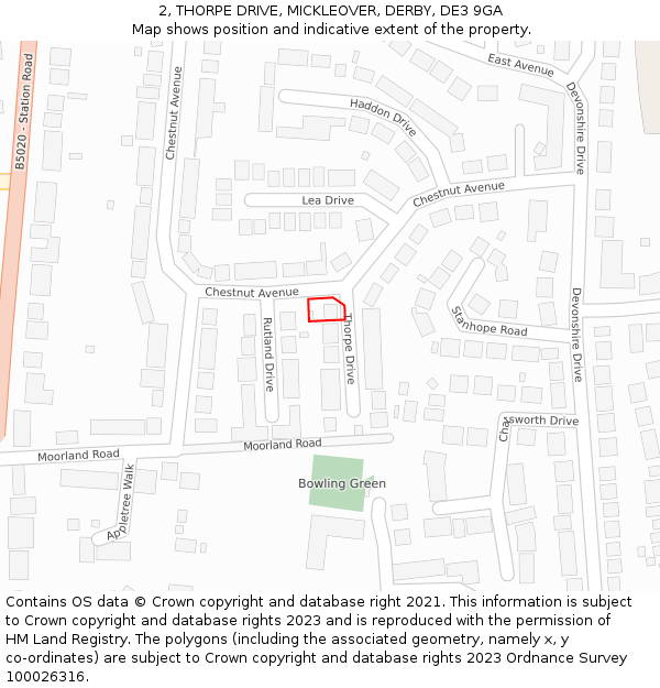2, THORPE DRIVE, MICKLEOVER, DERBY, DE3 9GA: Location map and indicative extent of plot