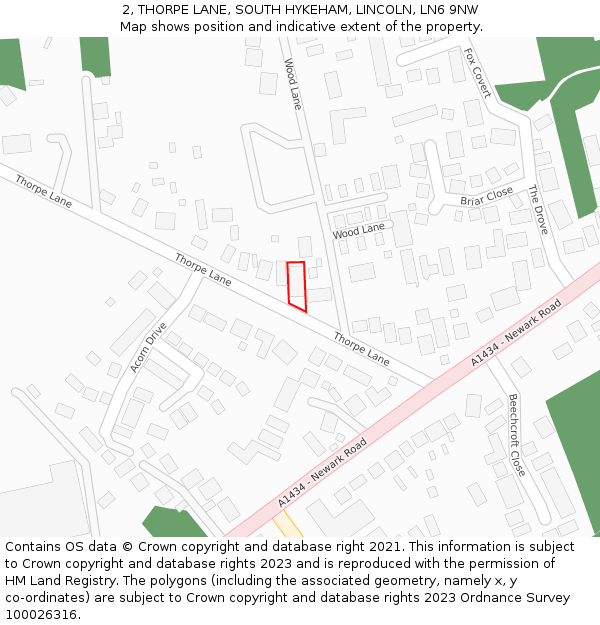 2, THORPE LANE, SOUTH HYKEHAM, LINCOLN, LN6 9NW: Location map and indicative extent of plot