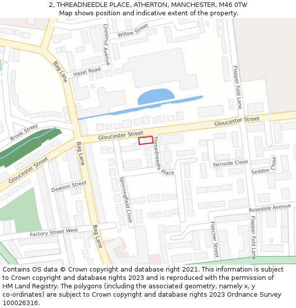 2, THREADNEEDLE PLACE, ATHERTON, MANCHESTER, M46 0TW: Location map and indicative extent of plot