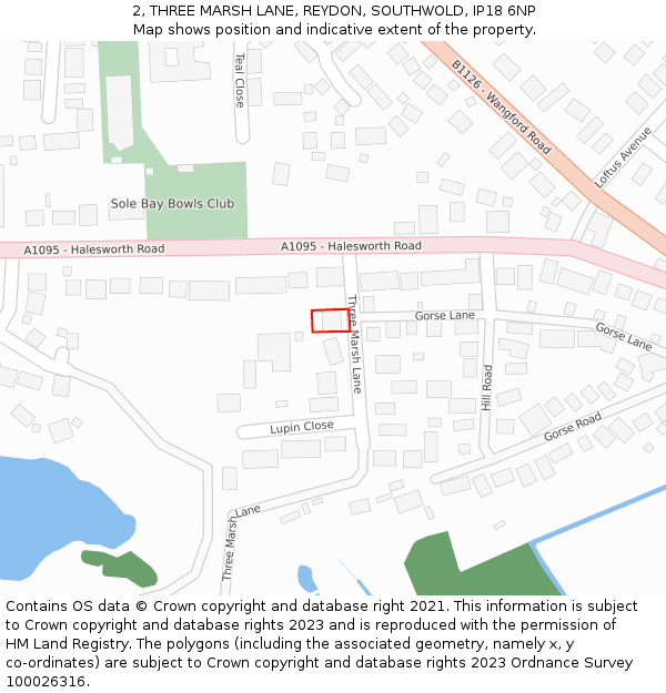 2, THREE MARSH LANE, REYDON, SOUTHWOLD, IP18 6NP: Location map and indicative extent of plot
