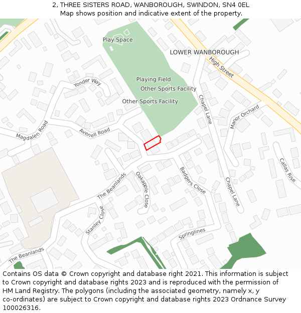 2, THREE SISTERS ROAD, WANBOROUGH, SWINDON, SN4 0EL: Location map and indicative extent of plot