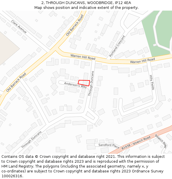 2, THROUGH DUNCANS, WOODBRIDGE, IP12 4EA: Location map and indicative extent of plot