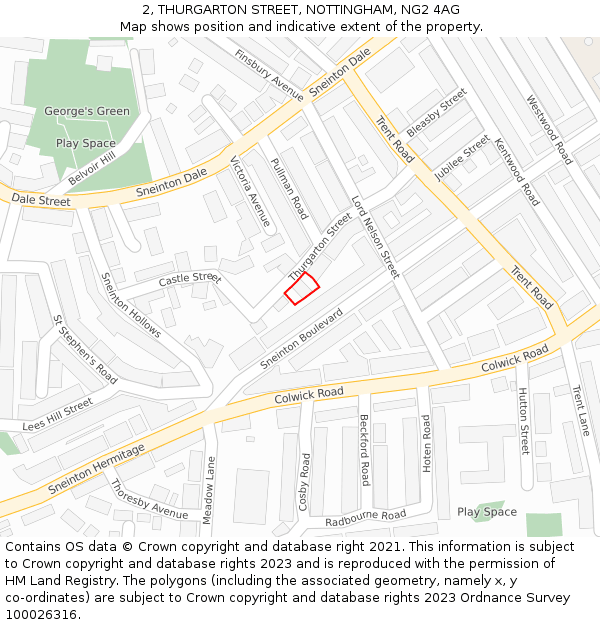 2, THURGARTON STREET, NOTTINGHAM, NG2 4AG: Location map and indicative extent of plot