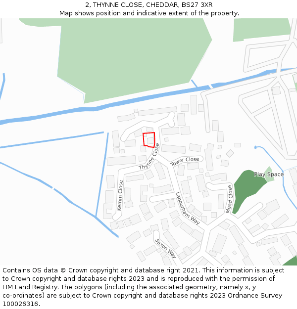 2, THYNNE CLOSE, CHEDDAR, BS27 3XR: Location map and indicative extent of plot